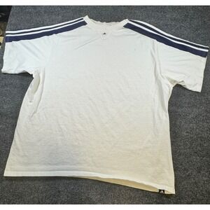 Vintage Adidas T Shirt Mens XL White Navy Blue 3 Stripe Short Sleeve Athletic